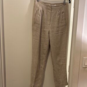 Veronica Beard Tan Linen Ankle Trousers